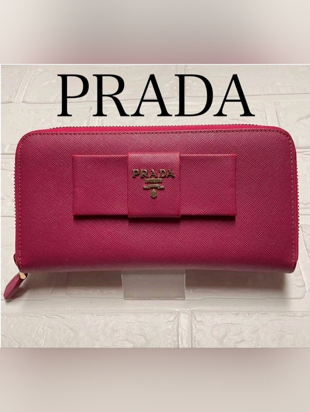 PRADA Ribbon Round Zipper Long Wallet Authentic